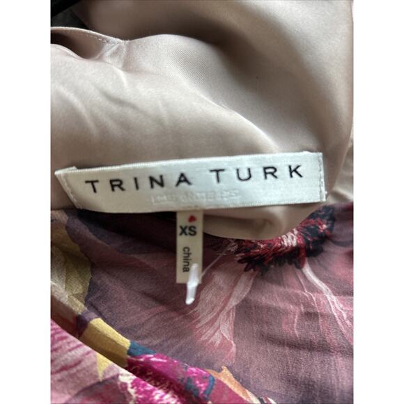 Trina Turk Kahlo Floral Print Silk Layered Maxi Dress Sleeveless XS Taupe Win - Picture 11 of 16